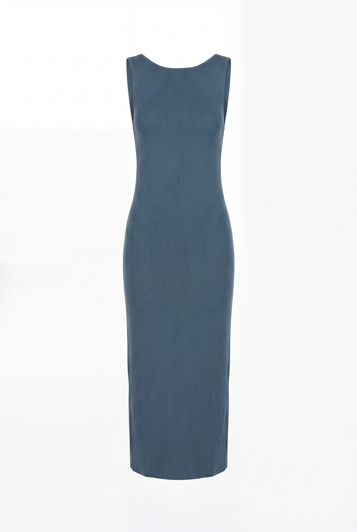 Knit Bateau Neckline Dress in Denim Blue