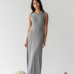 Cloud Maxi Dress with Cut-out in Heather Grey - Esse-XXS--