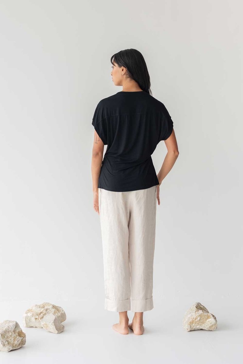 Cloud Top with Side Tie in Black - Esse-XXS--