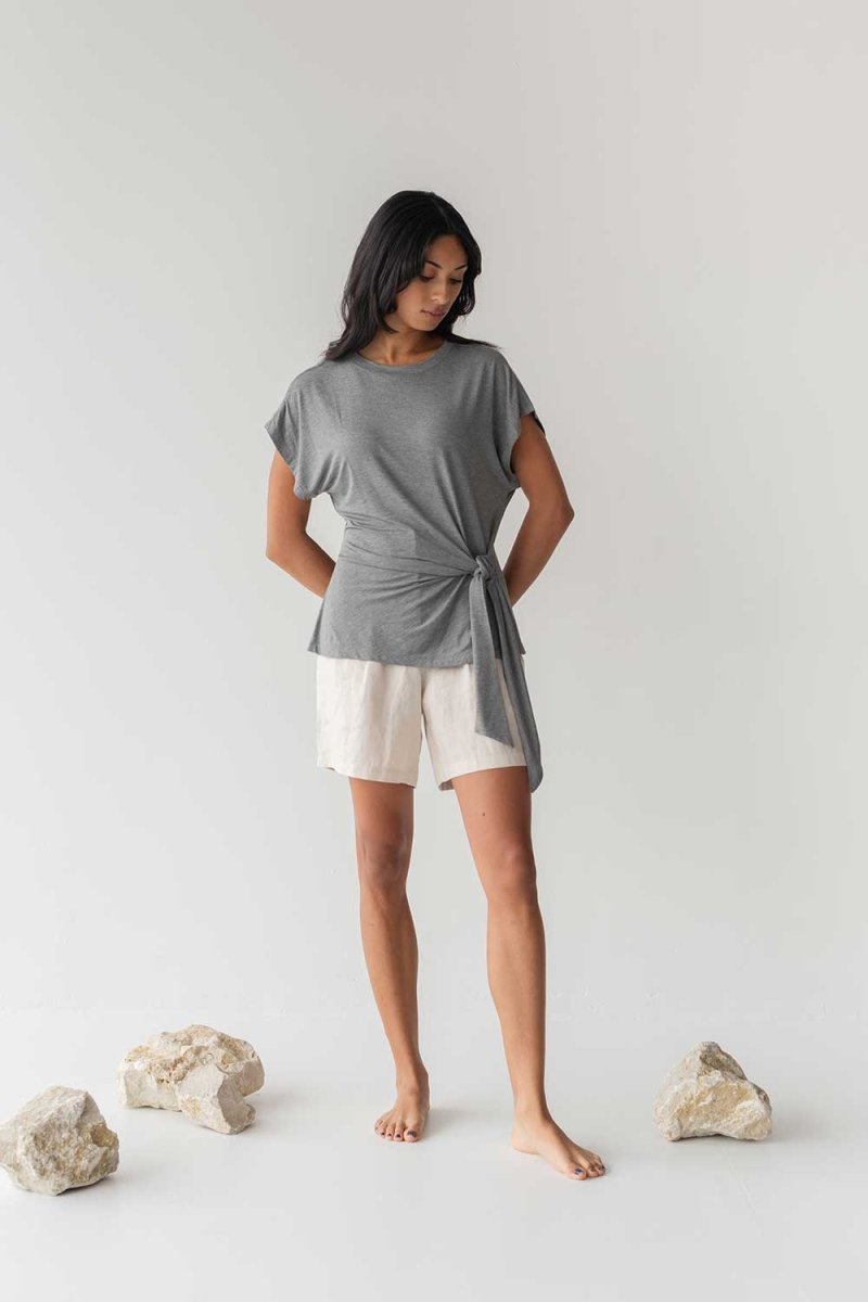 Cloud Top with Side Tie - Esse-Heather Grey-XXS-