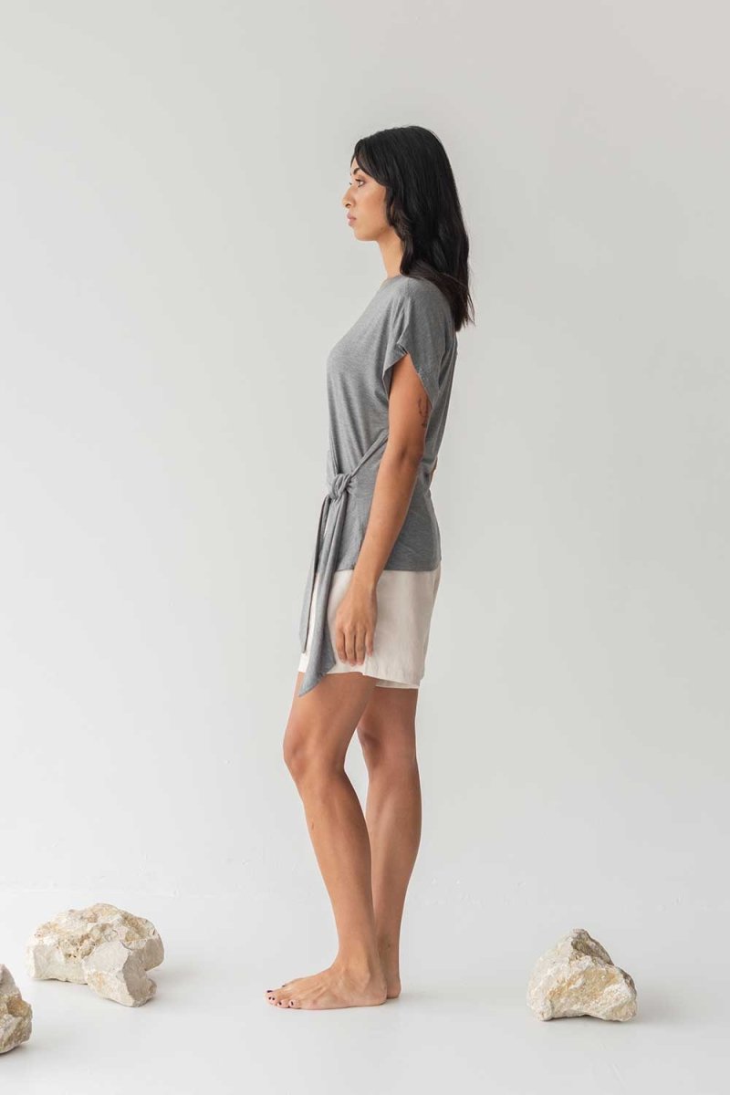 Cloud Top with Side Tie - Esse-Heather Grey-XXS-