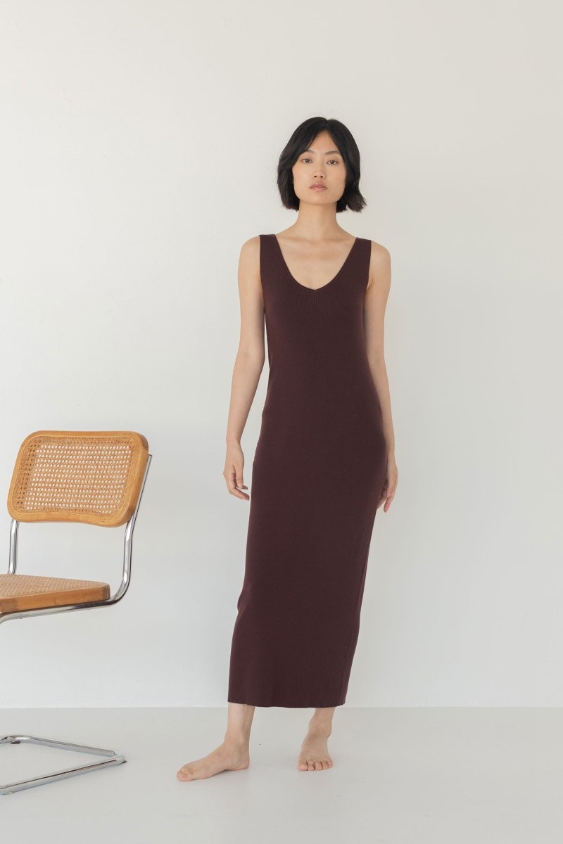 Knit Bateau Neckline Dress - Esse - Warm Sand - XS -