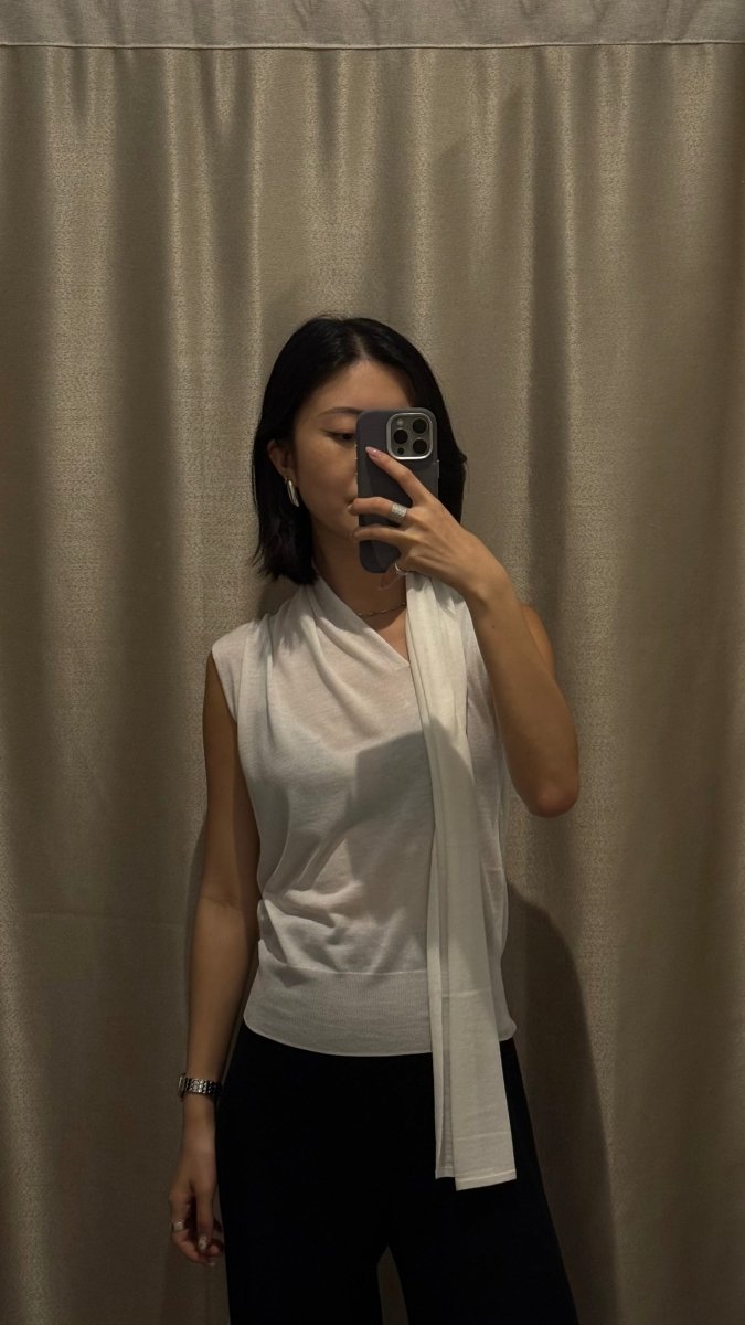 Knit Scarf Blouse - Esse - Black - XS -