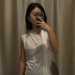 Knit Scarf Blouse - Esse - Black - XS -