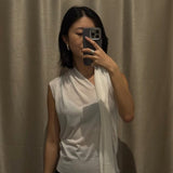 Knit Scarf Blouse - Esse - Black - XS -