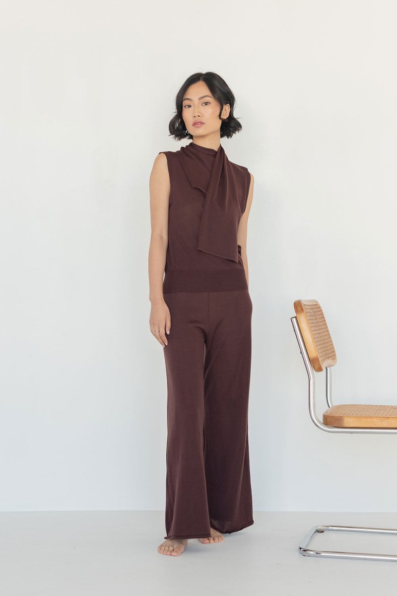 Knit Scarf Blouse - Esse - XS - Black -