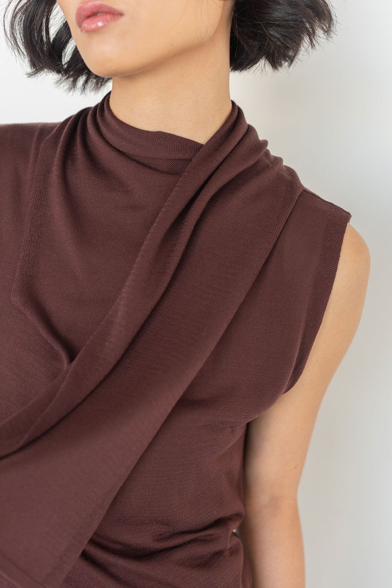 Knit Scarf Blouse - Esse - XS - Black -