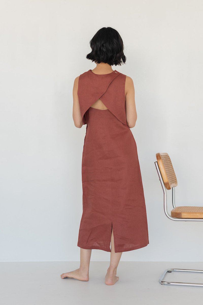 Linen Open Back Dress (Launching in Drop II) - Esse - Terracotta - XXS -