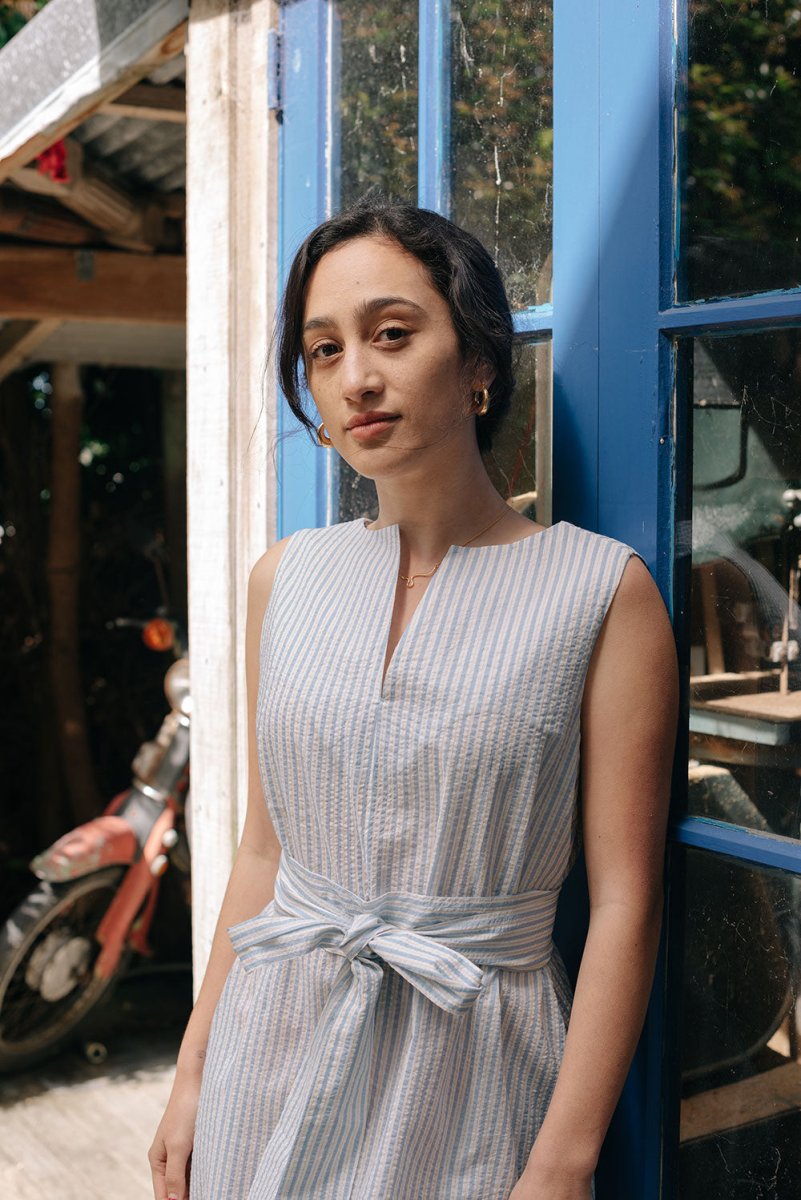 Organic Cotton Maxi Dress in Stripes - Coming Soon - Esse - Sky Blue - XXS -
