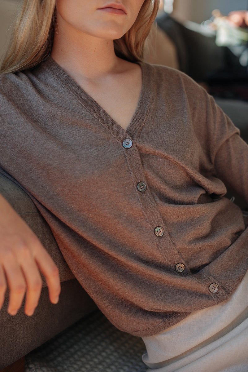 Silk Cashmere Asymmetrical Cardigan - Esse - S - Black -