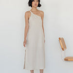 Twist and Turn Toga Dress in Linen (Launching in Drop II) - Esse - Chalk - XS -