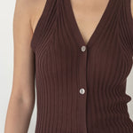 V - Neck Knit Vest in Mocha - Esse - S -
