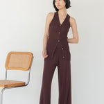 V - Neck Knit Vest in Mocha - Esse - S -