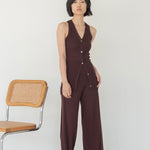 V - Neck Knit Vest in Mocha - Esse - S -