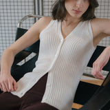 V - Neck Knit Vest in White - Esse - S -