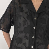 Wide Lapel Shirt in Floral Appliqué - Esse - Mint - XXS -