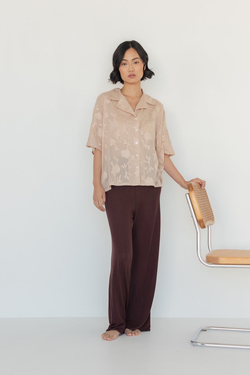 Wide Lapel Shirt in Floral Appliqué - Esse - Blush (Preorder) - XS -