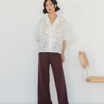 Wide Lapel Shirt in Floral Appliqué - Esse - Blush (Preorder) - XS -