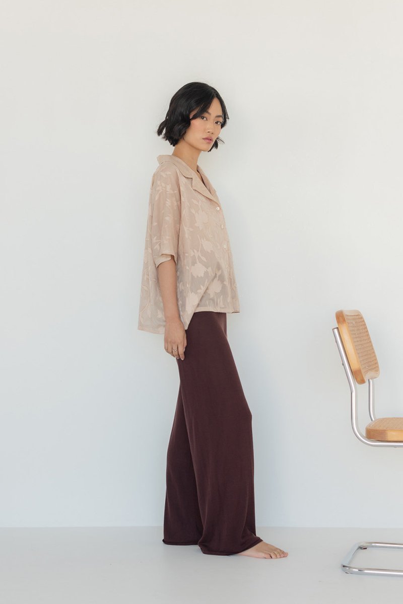 Wide Lapel Shirt in Floral Appliqué - Esse - White - XS -