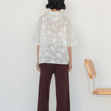 Wide Lapel Shirt in Floral Appliqué - Esse - White - XS -