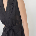 Wrap Vest in Floral Appliqué - Esse - Black - XXS -