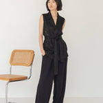 Wrap Vest in Floral Appliqué - Esse - Black - XXS -