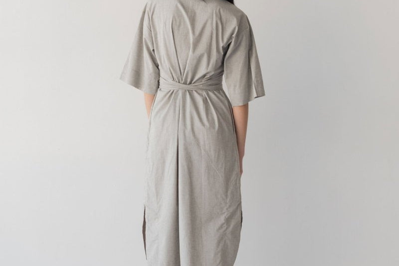 Faux Wrap Shirt Dress - Esse-Pebble-XXS (MTO)-None/ Option 1