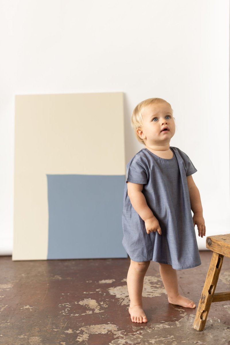 for Pēpi Dress with Curved Back Yoke - Esse-Pigeon Blue-3-6 M-