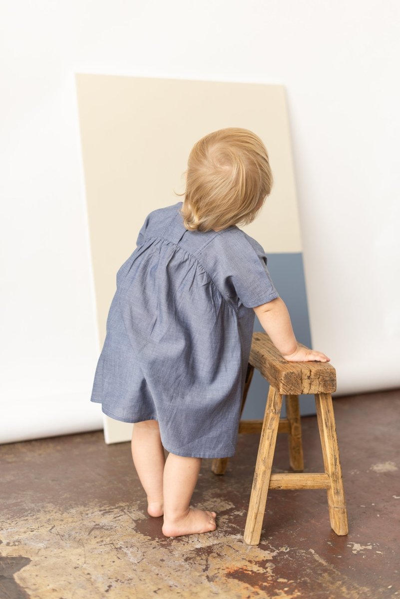 for Pēpi Dress with Curved Back Yoke - Esse-Pigeon Blue-3-6 M-