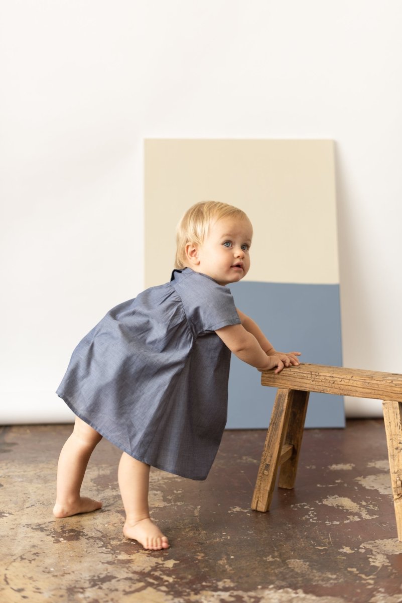 for Pēpi Dress with Curved Back Yoke - Esse-Pigeon Blue-3-6 M-