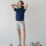 High-waist Linen Shorts with Origami Belt - Esse-Vanilla Mist-XXS-None/ Option 1