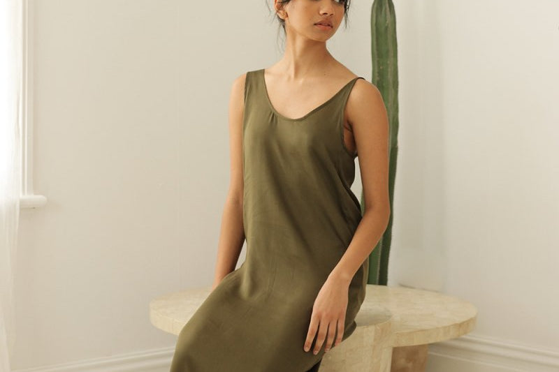Maxi Dress with Asymmetrical Straps - Esse-Olive-XXS-