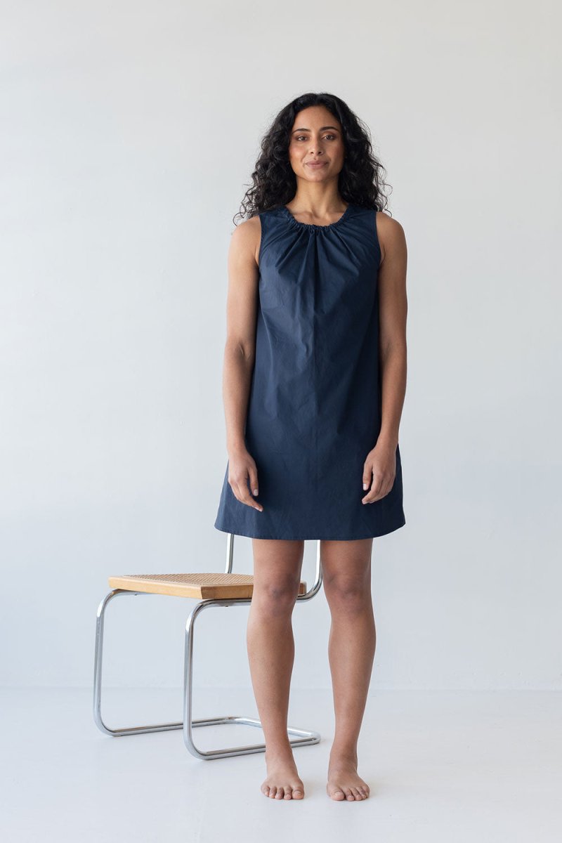 Organic Cotton Drawstring Dress - Esse-Nautical Blue-XXS-