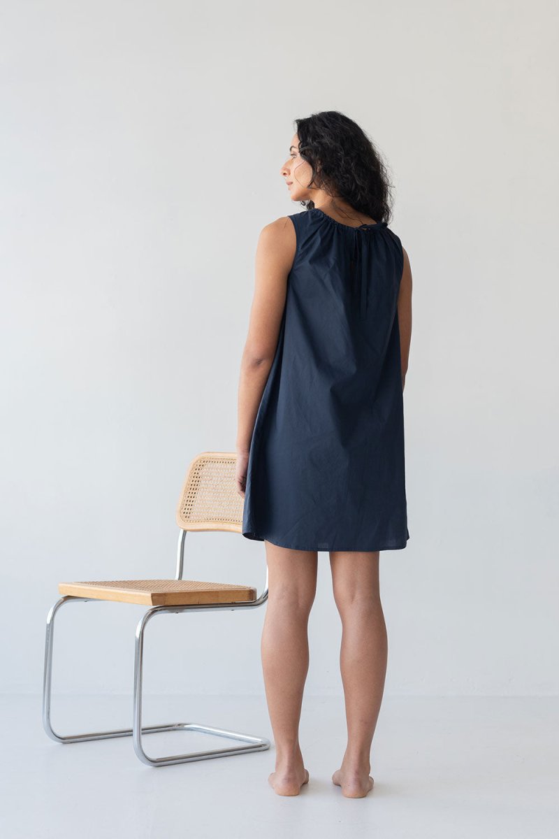 Organic Cotton Drawstring Dress - Esse-Nautical Blue-XXS-