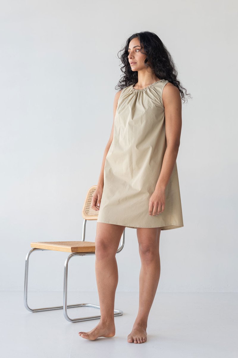 Organic Cotton Drawstring Dress - Esse-Warm Sand-XXS-