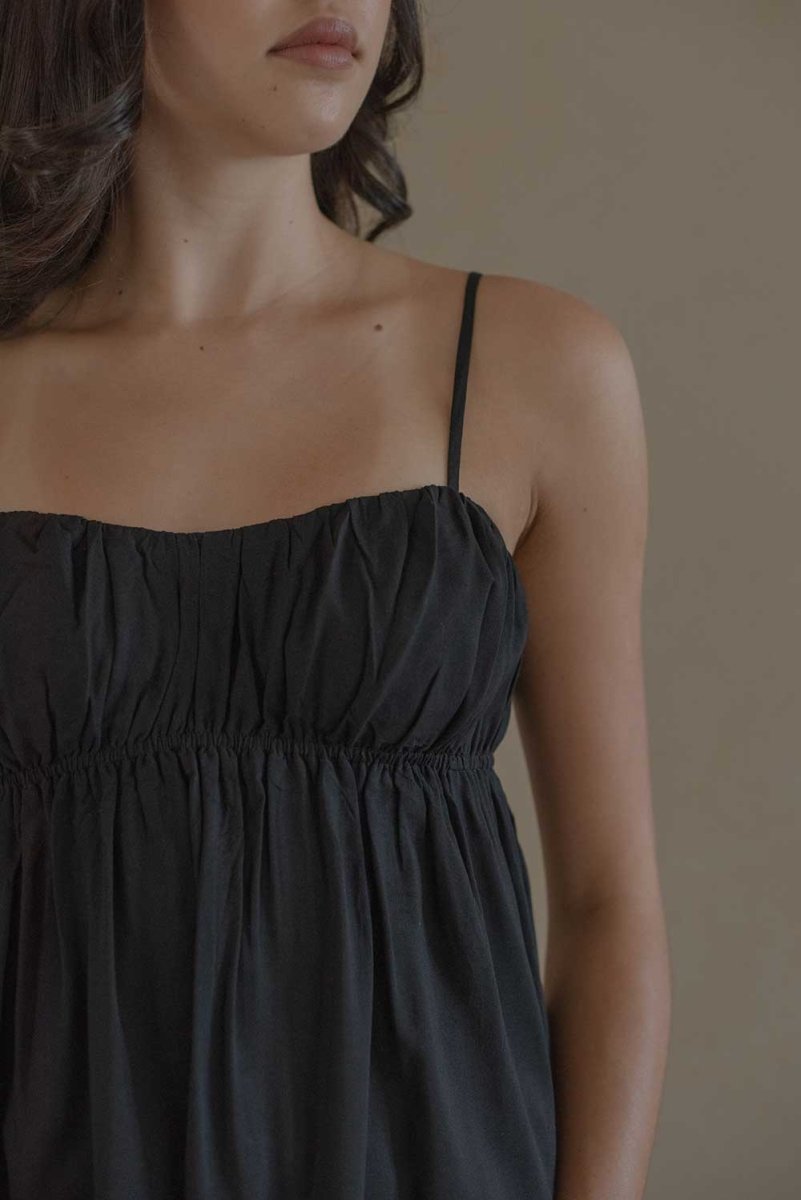 Ruched Bodice Top in Black - Esse-XS--