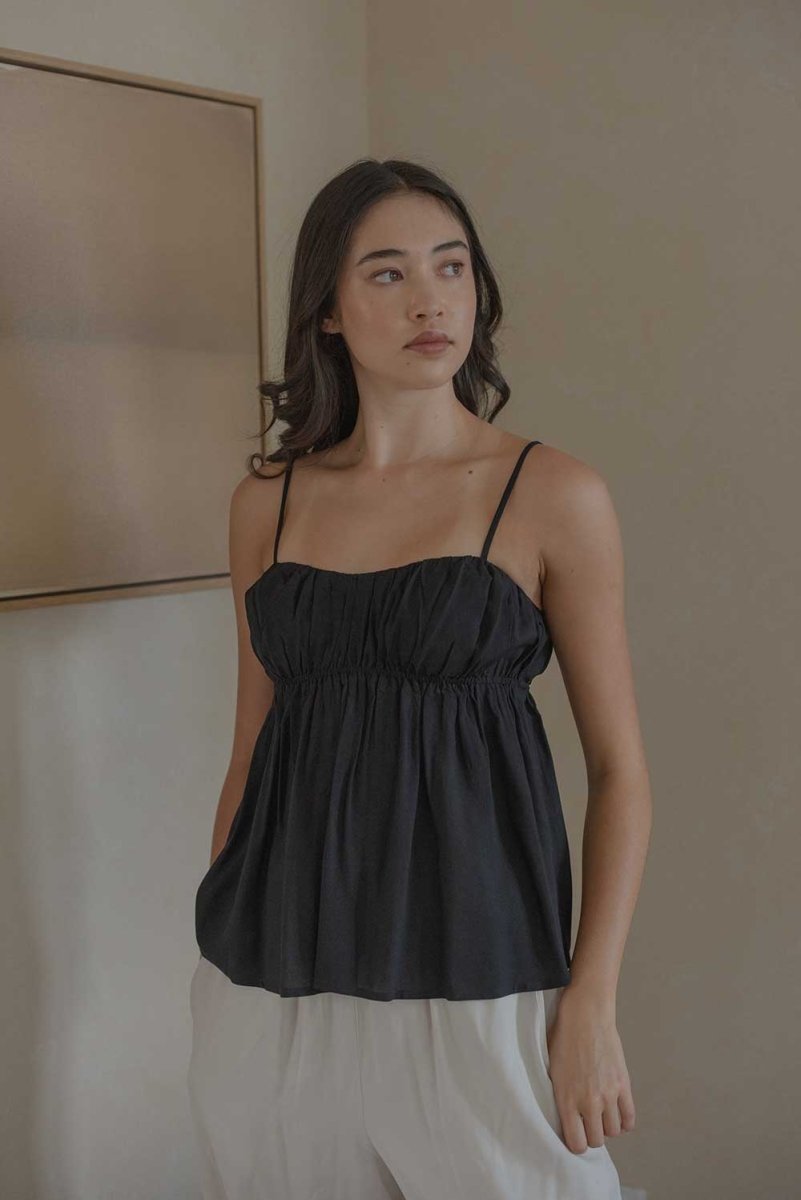 Ruched Bodice Top in Black - Esse-XS--