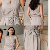 Seersucker Cotton Maxi Dress in Warm Sand