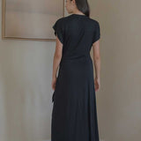 Cloud Dress with Side Tie in Black - Esse-XXS--