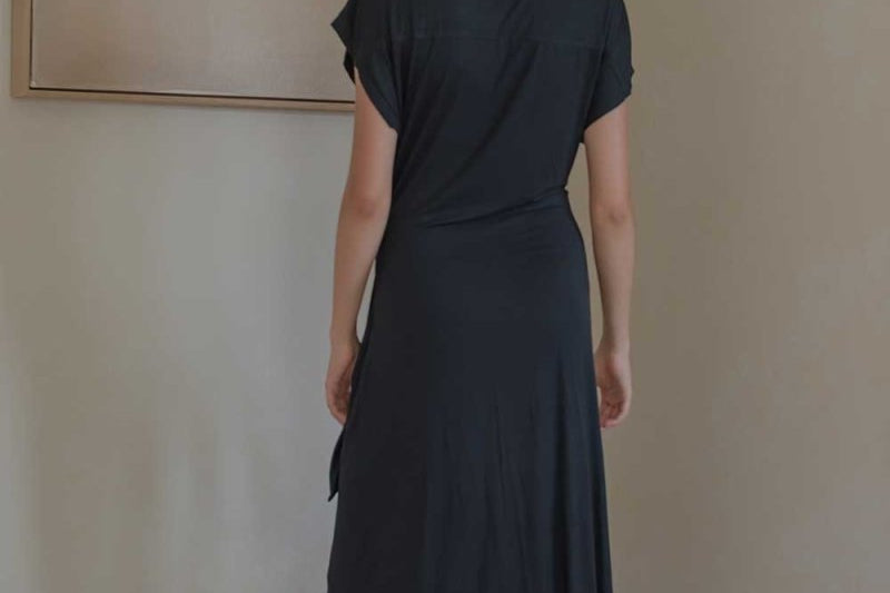 Cloud Dress with Side Tie in Black - Esse-XXS--