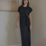 Cloud Dress with Side Tie in Black - Esse-XXS--