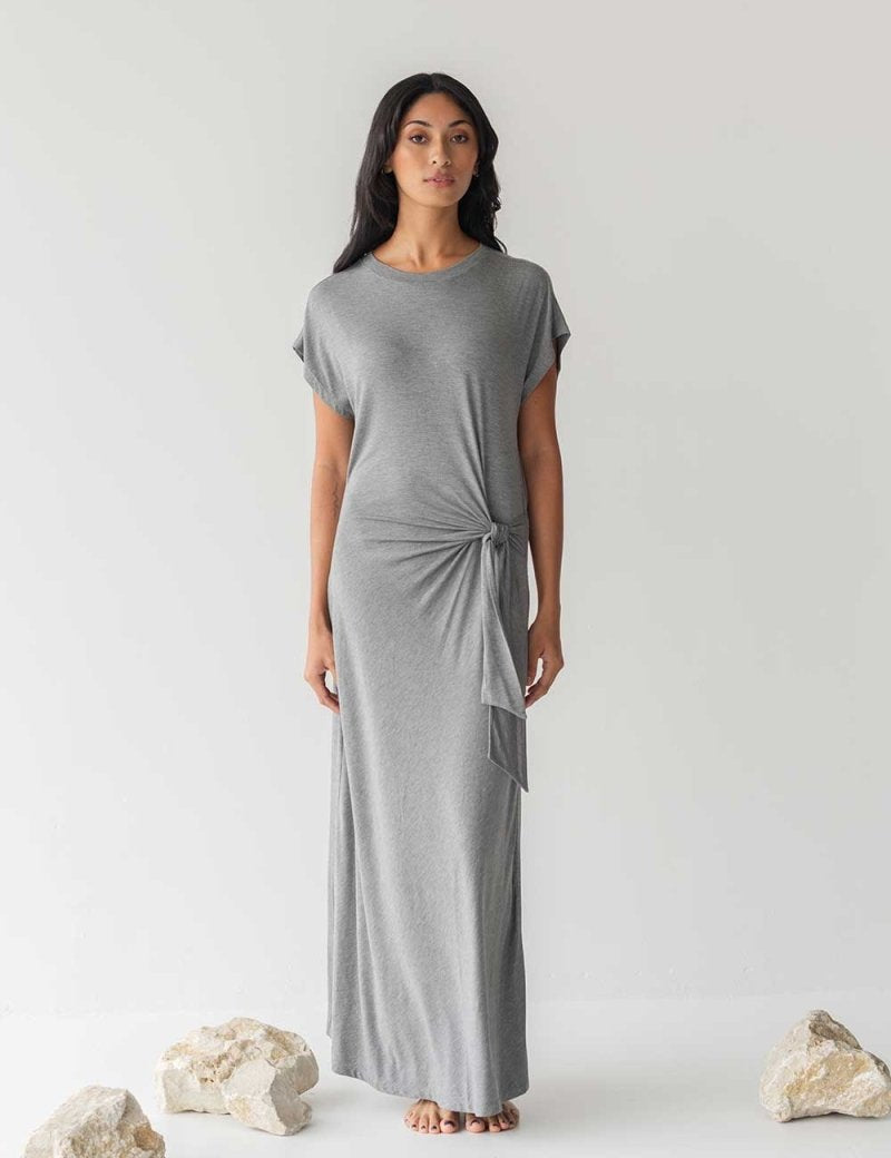 Cloud Dress with Side Tie in Heather Grey - Esse-XXS--