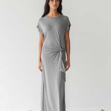 Cloud Dress with Side Tie in Heather Grey - Esse-XXS--