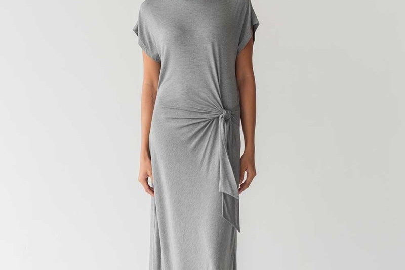 Cloud Dress with Side Tie in Heather Grey - Esse-XXS--