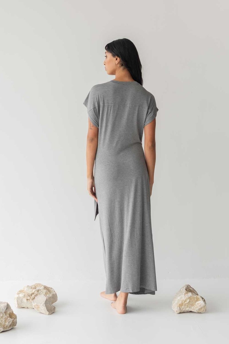 Cloud Dress with Side Tie in Heather Grey - Esse-XXS--