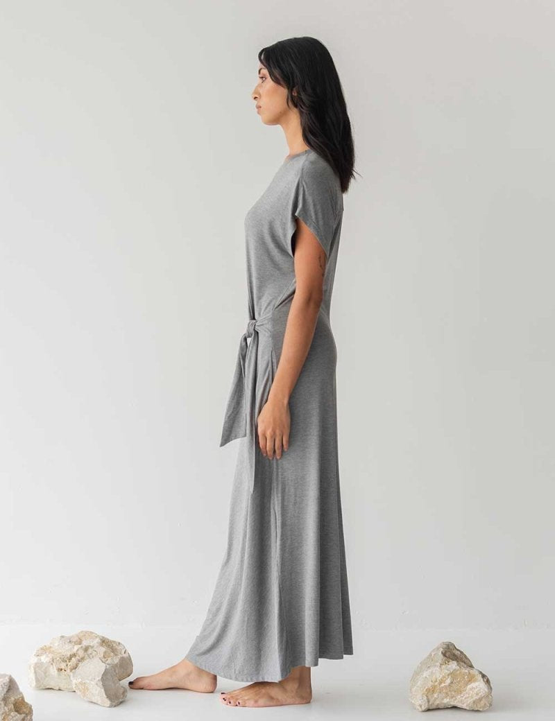 Cloud Dress with Side Tie in Heather Grey - Esse-XXS--