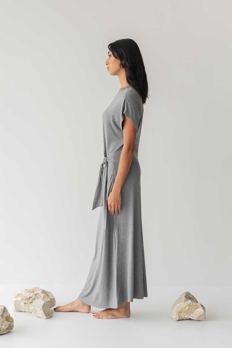 Cloud Dress with Side Tie in Heather Grey - Esse-XXS--