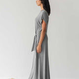 Cloud Dress with Side Tie in Heather Grey - Esse-XXS--