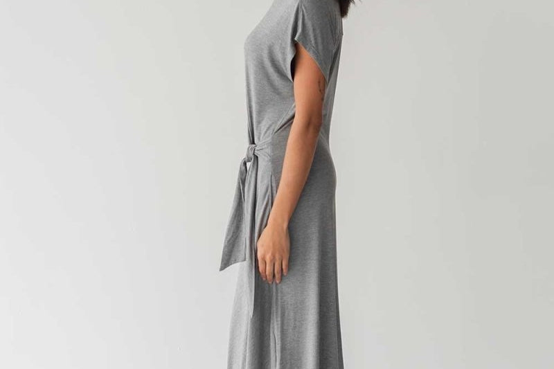 Cloud Dress with Side Tie in Heather Grey - Esse-XXS--
