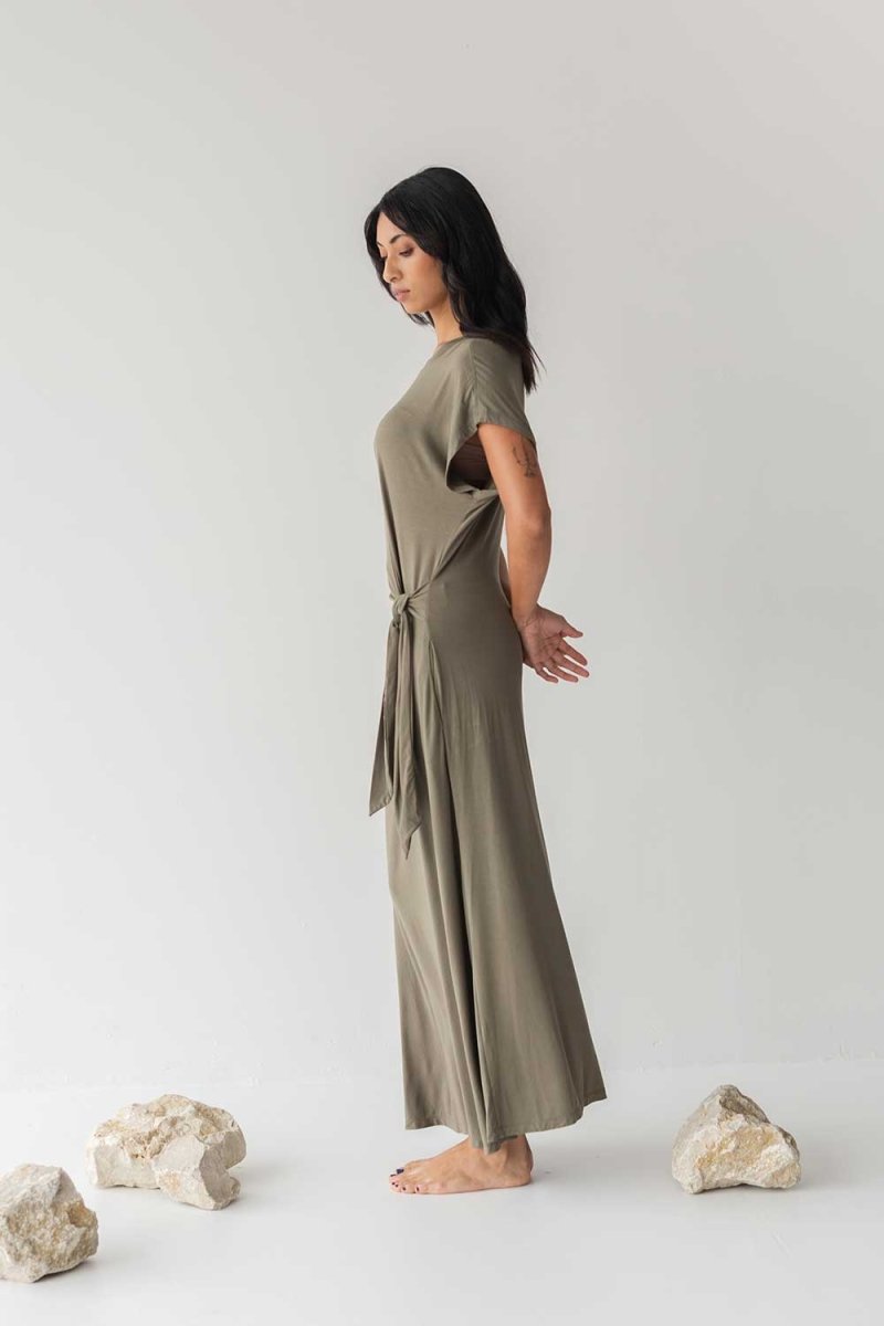 Cloud Dress with Side Tie in Olive - Esse-XXS--